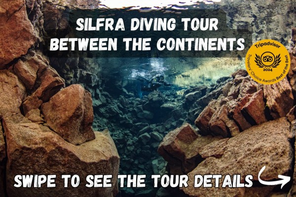 Swipe to see the tour details for the diving tour with pickup from Reykjavik.