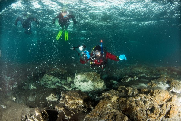 Diving in a glass of champagne at Lake Kleifarvatn, Iceland