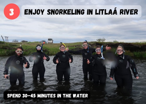 Dive.is Bubbling sands snorkeling tour North Iceland enjoy snorkeling in Litlaá river