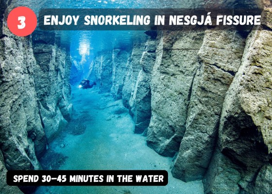 DIVE.IS Nesgjá fissure snorkeling tour in the North Iceland enjoy snorkeling in silfra of the north